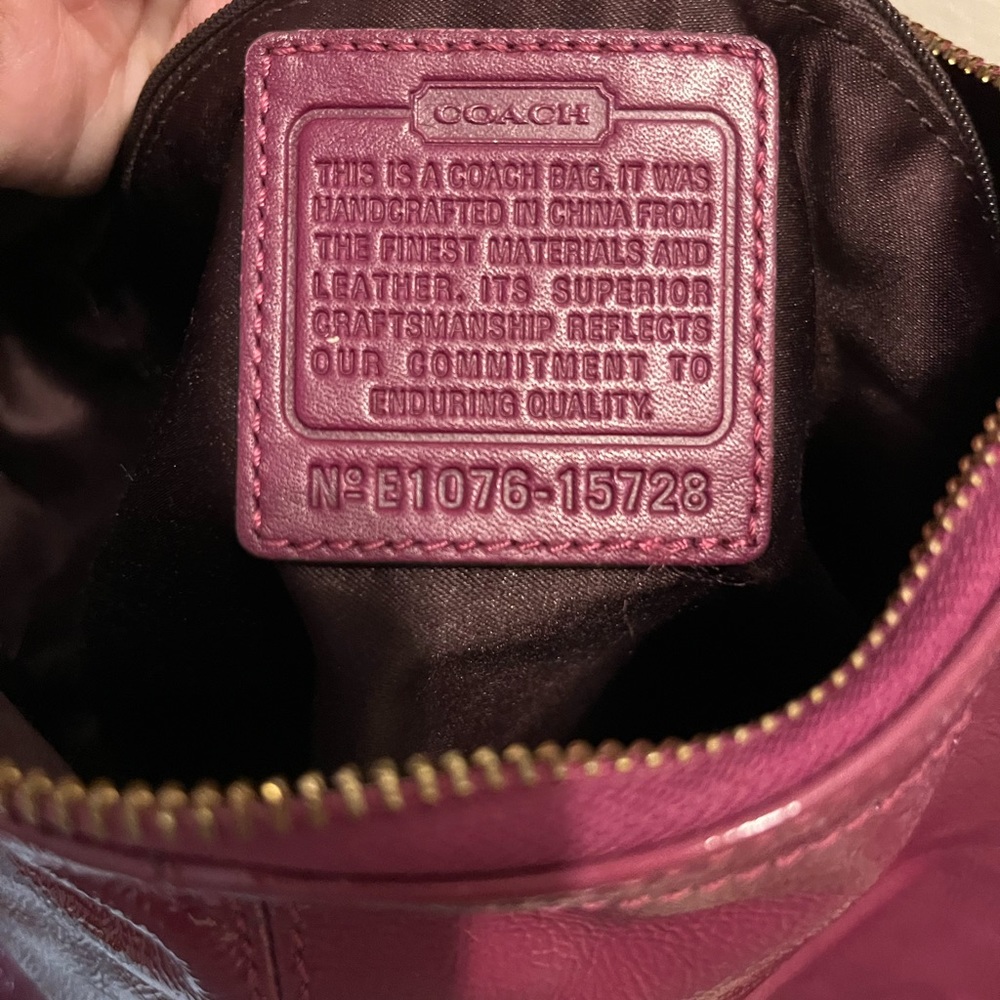 Coach purple patent leather satchel with gold toned hardware. NWOT - Picture 7 of 12